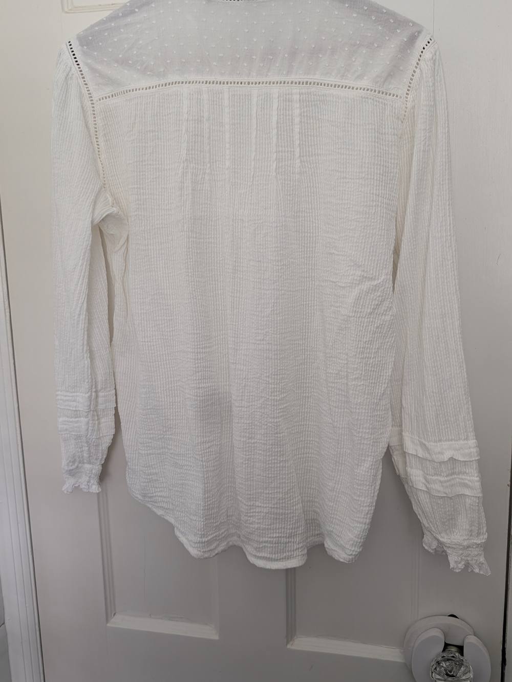 Quince White Dotted Ruffle Neck Blouse - Picture 5 of 6